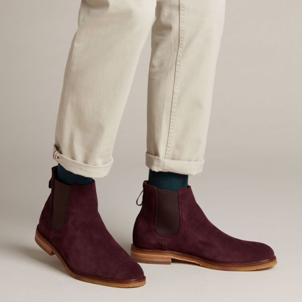 Clarks Mens Clarkdale Gobi Chelsea Boots Burgundy | UK-7246109